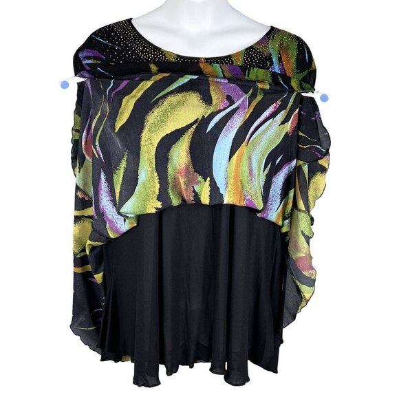 Serengeti Womens 2X Tunic Top Faceted  Stud Accents Yoke Abstract Design Artsy - Picture 5 of 15